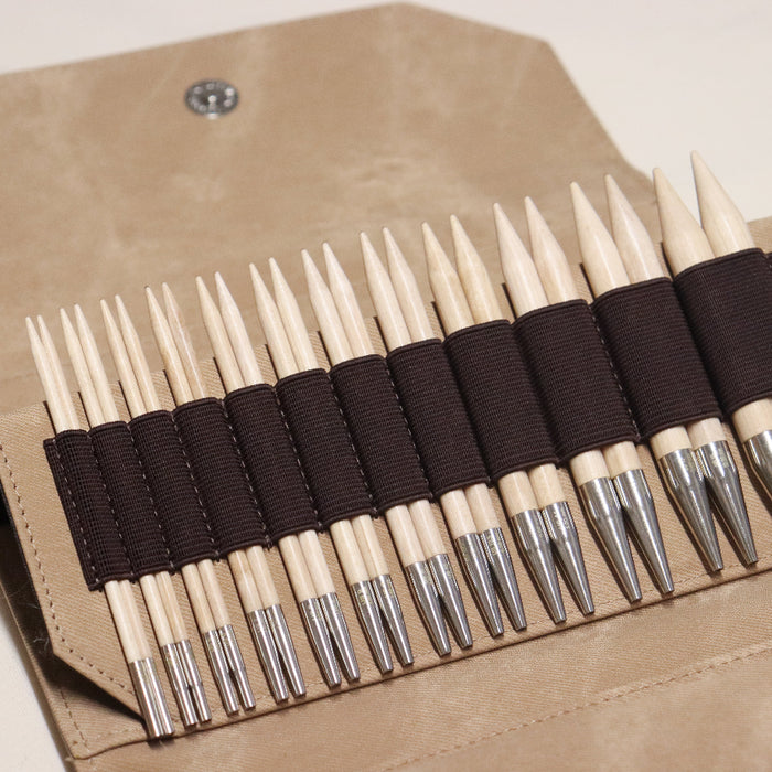 lykke natural interchangeable knitting needle set. 5" in tan fabric