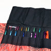 hiyahiya aluminium and acrylic crochet hooks in a Chinese brocade-style wrap case.