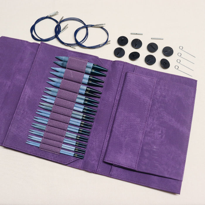 lykke indigo interchangeable knitting needle set 5" in violet fabric