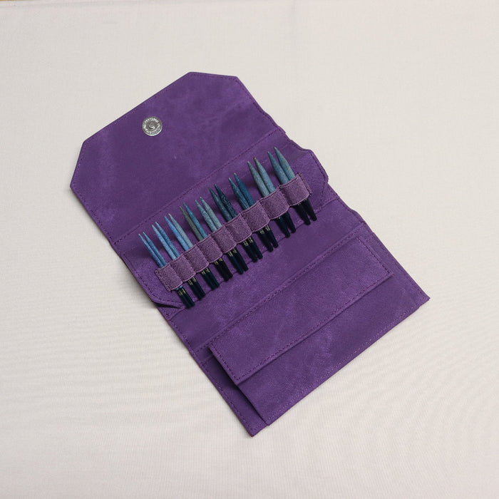 lykke indigo interchangeable knitting needle set 3.5" in violet fabric