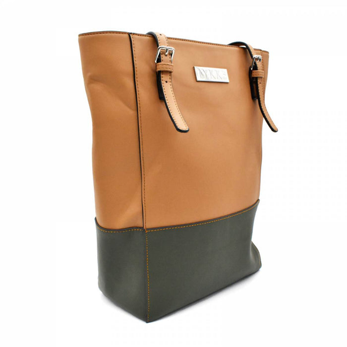 lykke works lyra vegan leather tote bag in camel