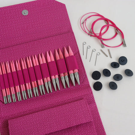 lykke blush interchangeable knitting needle set in magenta basketweave