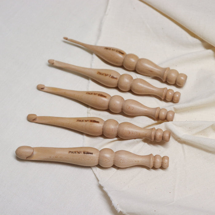 Phoenix beech wood bubble handle ergonomic crochet hook.