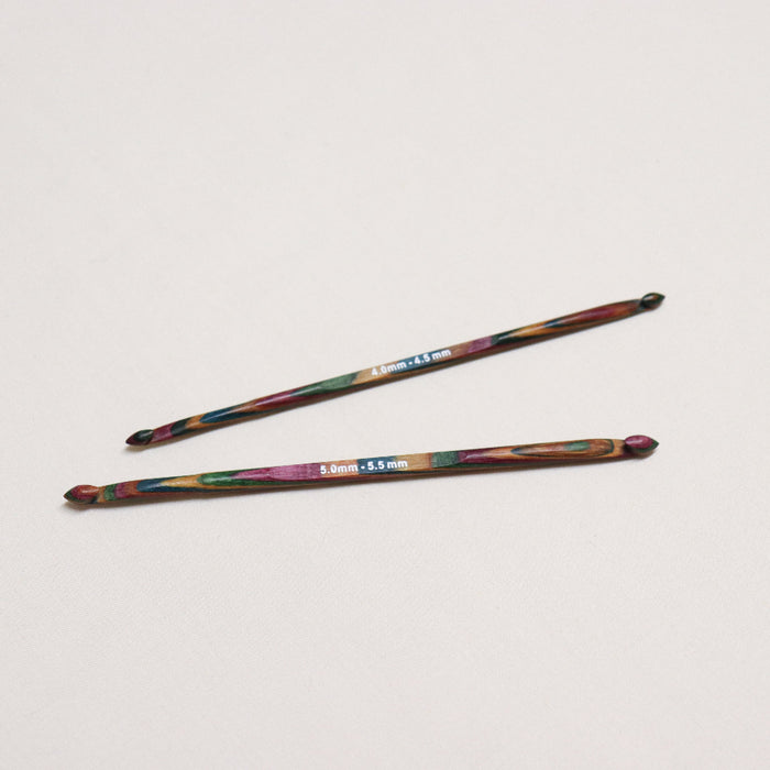 knitpro symfonie multicoloured layered wood design double ended crochet hook.