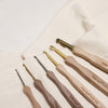 Kollage square crochet hooks. Aluminium pointed tip with walnut wooden handle.