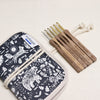 kollage square crochet hook set. Aluminium crochet hooks with a wooden handle in a black and white soft cloth pouch with elastic slots for hooks and zipped pouch.