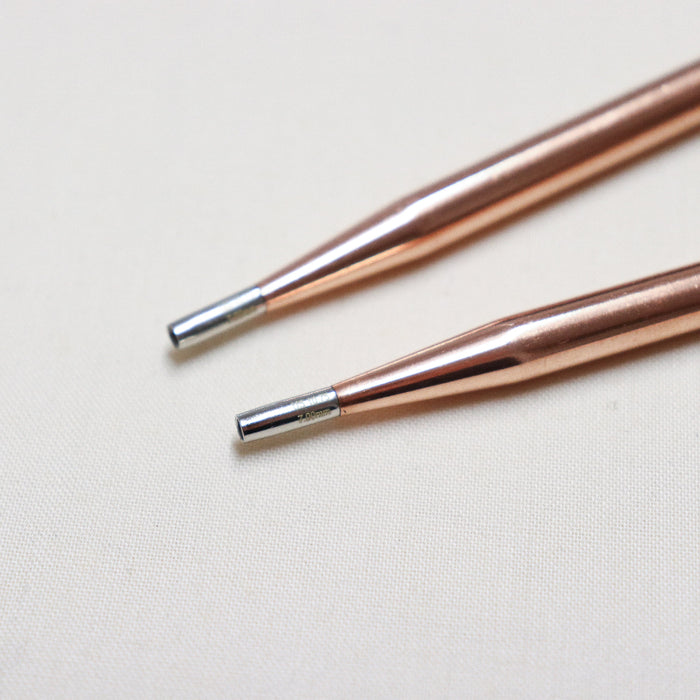 Lykke Cypra copper interchangeable knitting needle tips.