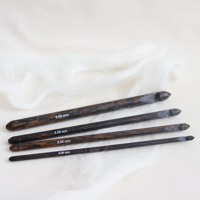 Phoenix Sienna Palmwood 6" crochet hooks.