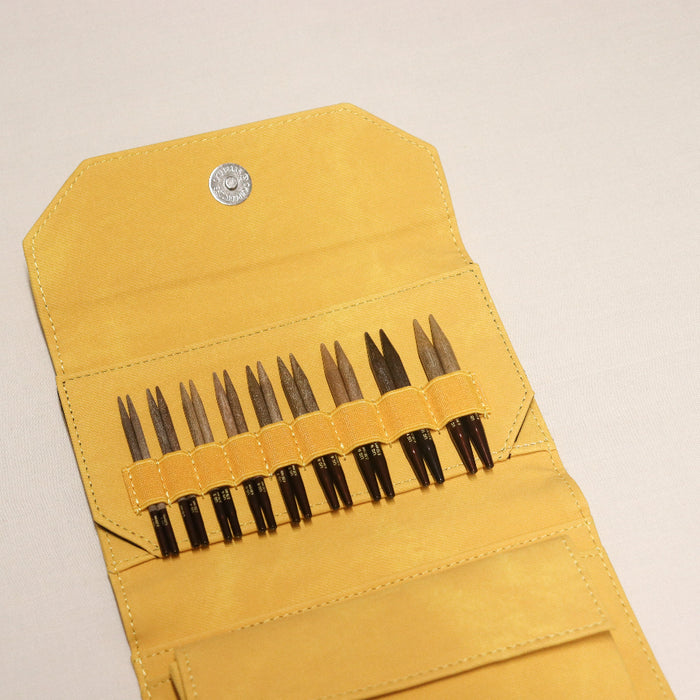 lykke umber 3.5 inch interchangeable knitting needle set in dandelion fabric.